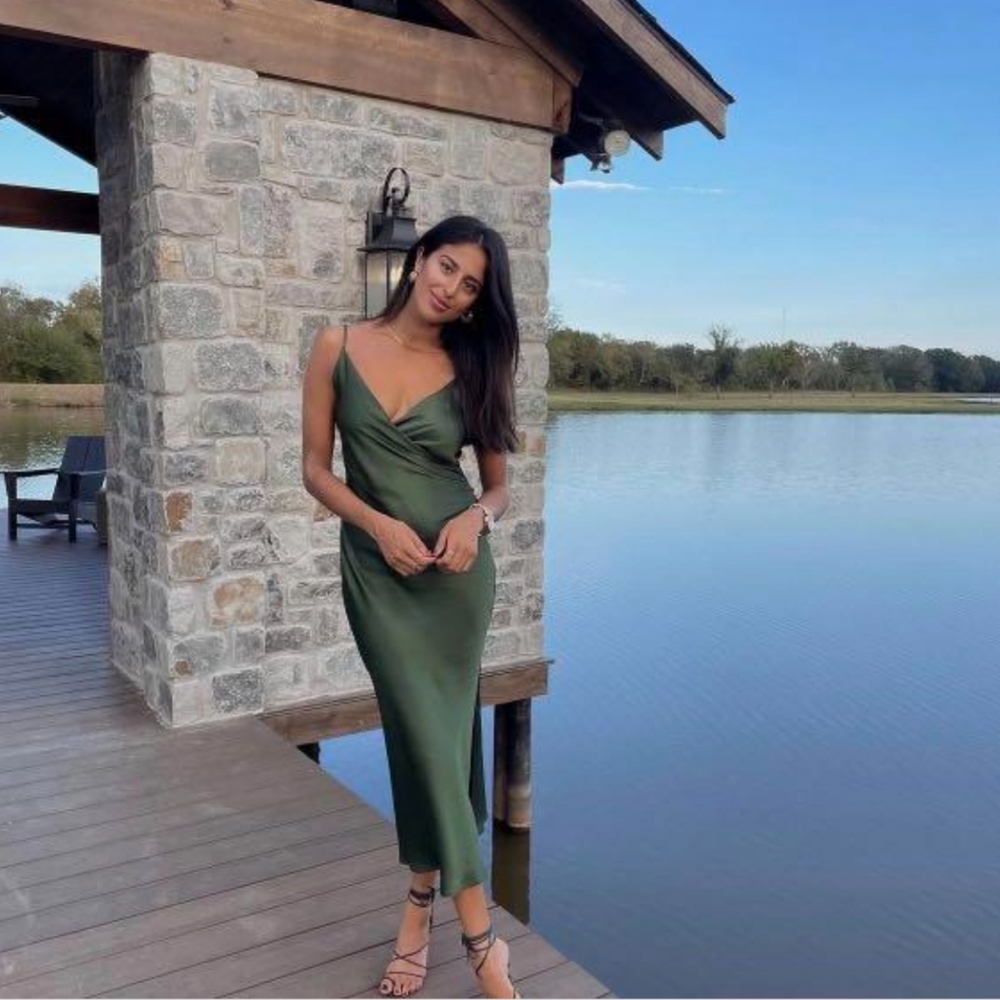 Zara * Satin Effect Slip Green Draped lingerie style dress - Picture 9 of 16